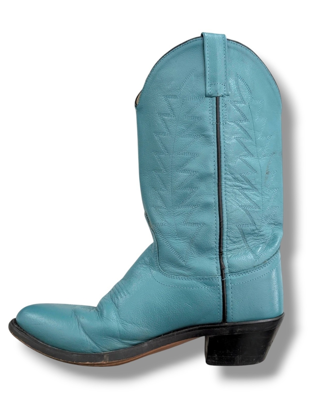 Vintage Old West Turquoise Leather Women's Heeled Cowboy Boots, Size 050 (5.5) - Picture 6 of 13